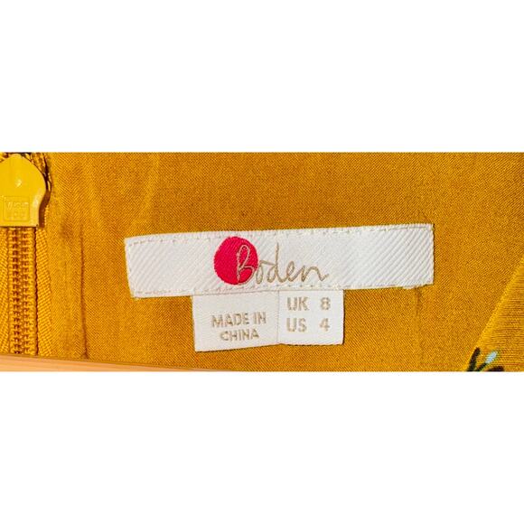 Boden Amee Midi Dress Asymmetrical Ruffle Floral Womens Sz 4 Cottagecore Mustard - Picture 7 of 13